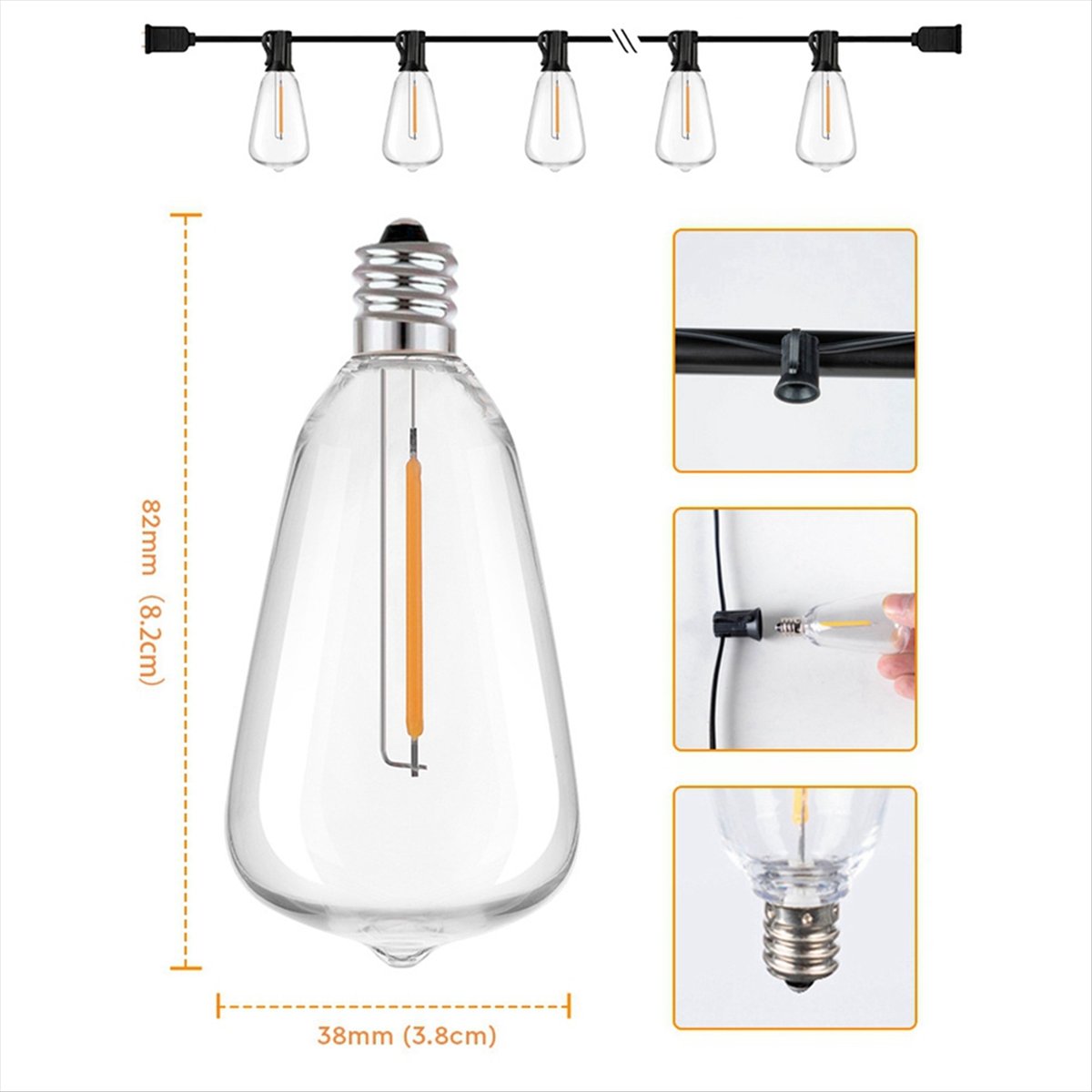 String Light Bistro - Top ST38 LED-lichtslinger Patio Onbreekbare verlichting