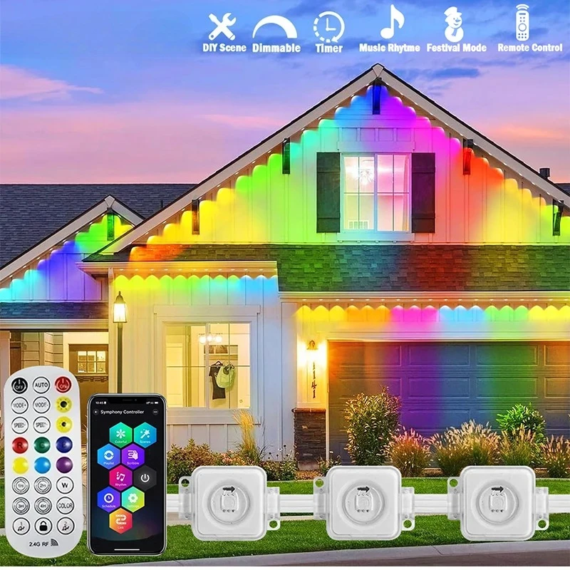 Outdoor Lighting For Front Of House - 300FT Permanente Dakrand LED Smart RGB