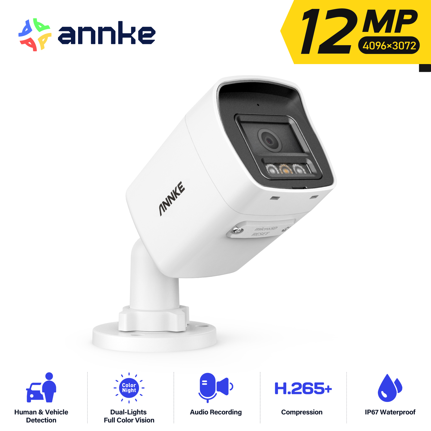 Outdoor Lighting Under Roof - ANNKE 12MP PoE beveiligingscamera voor buiten,